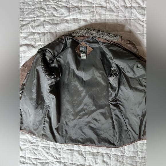 Vintage Sherpa Trimmed Brown Leather Double Breasted Chore Coat Western- Large - Picture 2 of 10